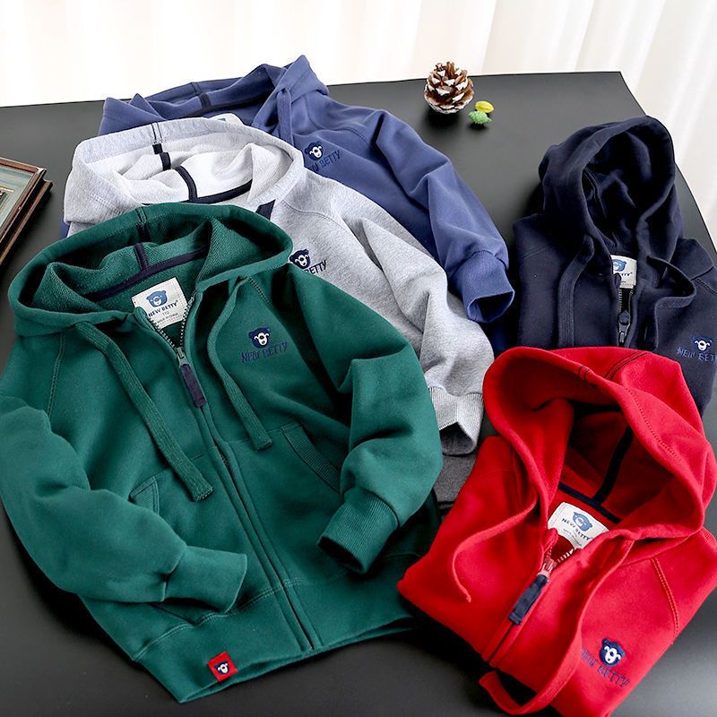 Áo Khoác Hoodie cotton Phối Khóa Kéo Thời Trang Cho Bé Trai 3-10 Tuổi