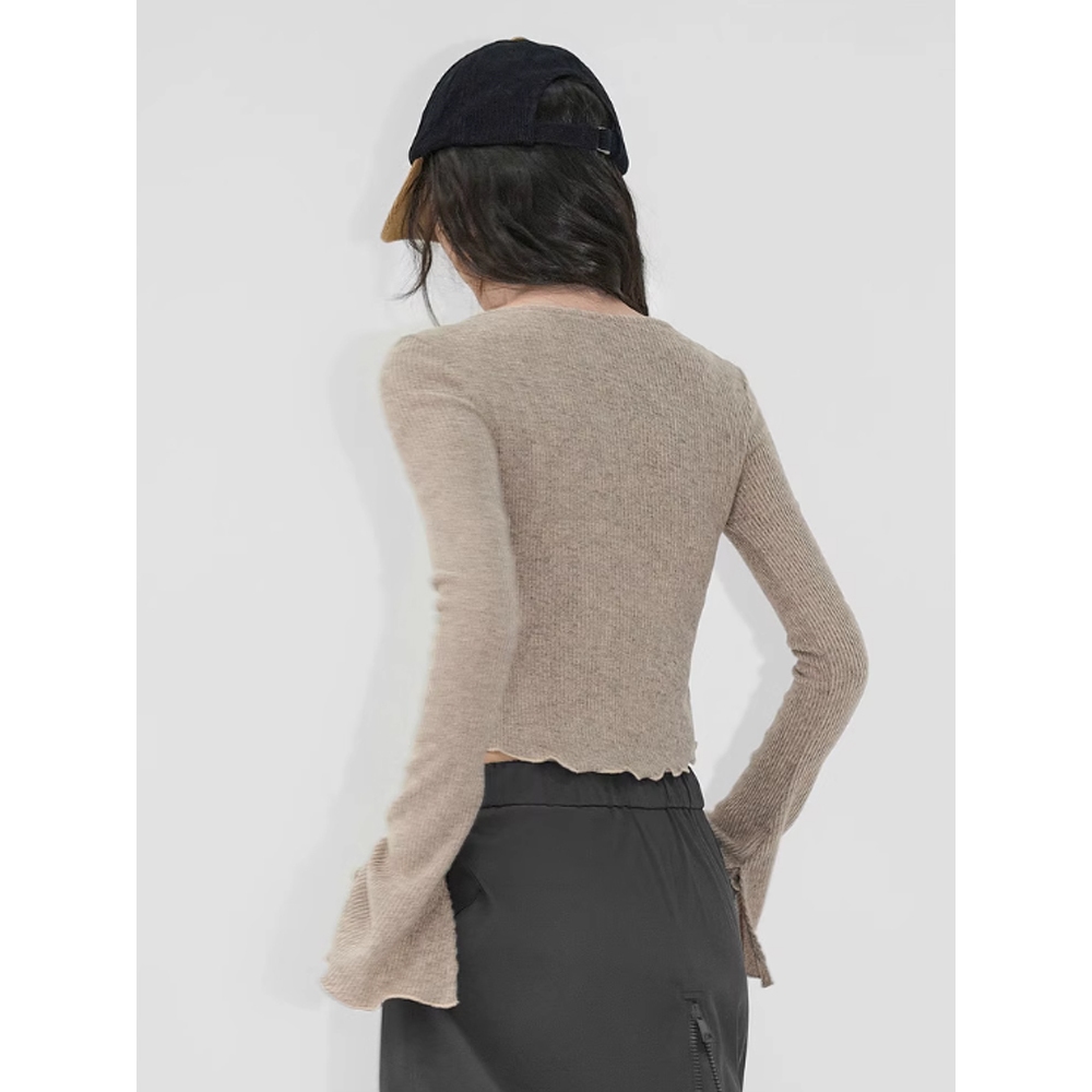 Cocory vn Áo croptop Dệt Kim Tay Loe Dài y2k