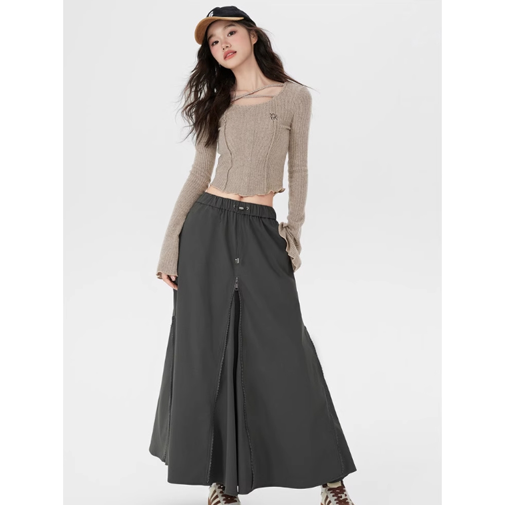 Cocory vn Áo croptop Dệt Kim Tay Loe Dài y2k