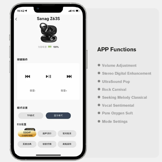 Sanag Tai Nghe Thể Thao z63s bluetooth 5.3 Móc Vành Tai Có Thể Xoay Vòng Chống Thấm Nước ipx7