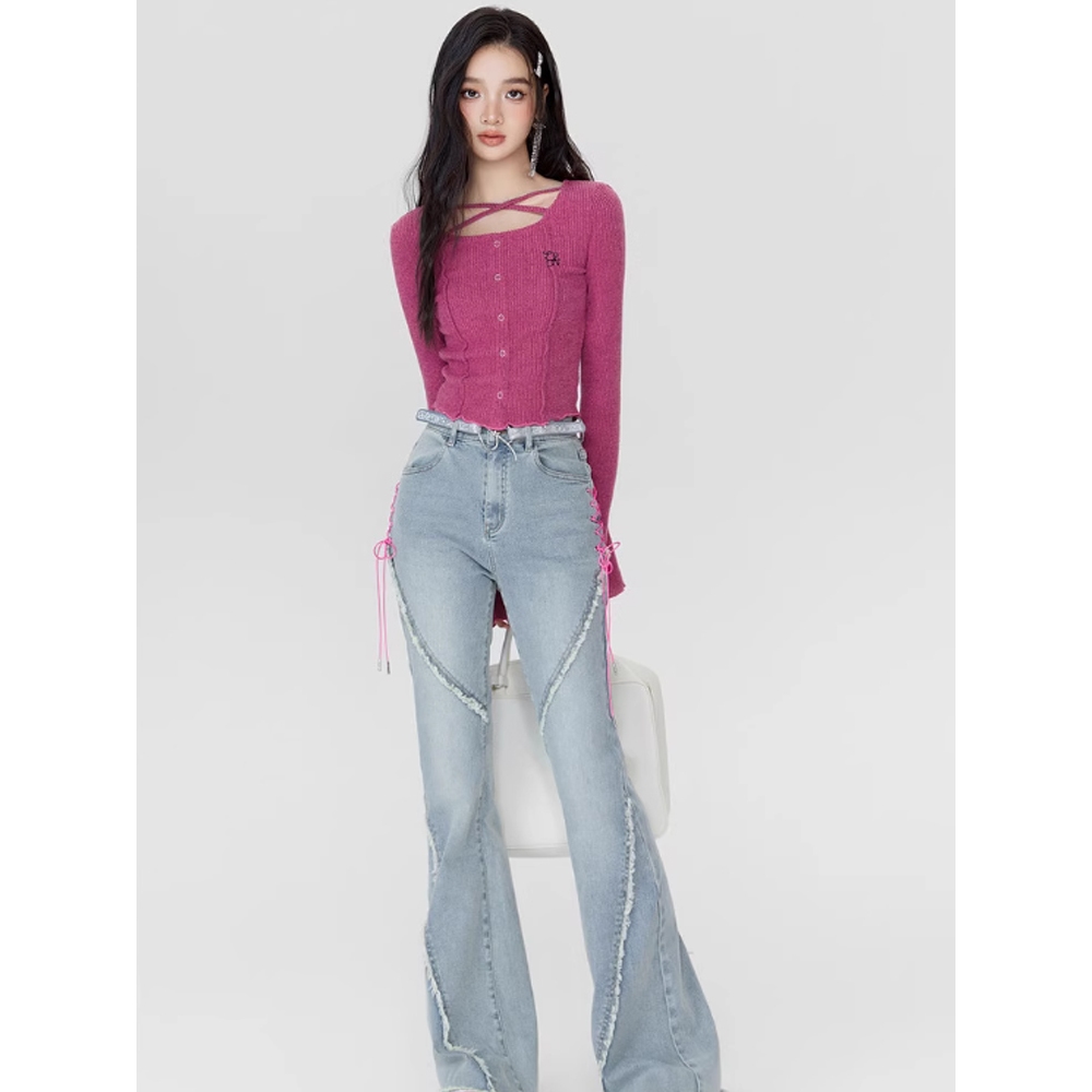 Cocory vn Áo croptop Dệt Kim Tay Loe Dài y2k