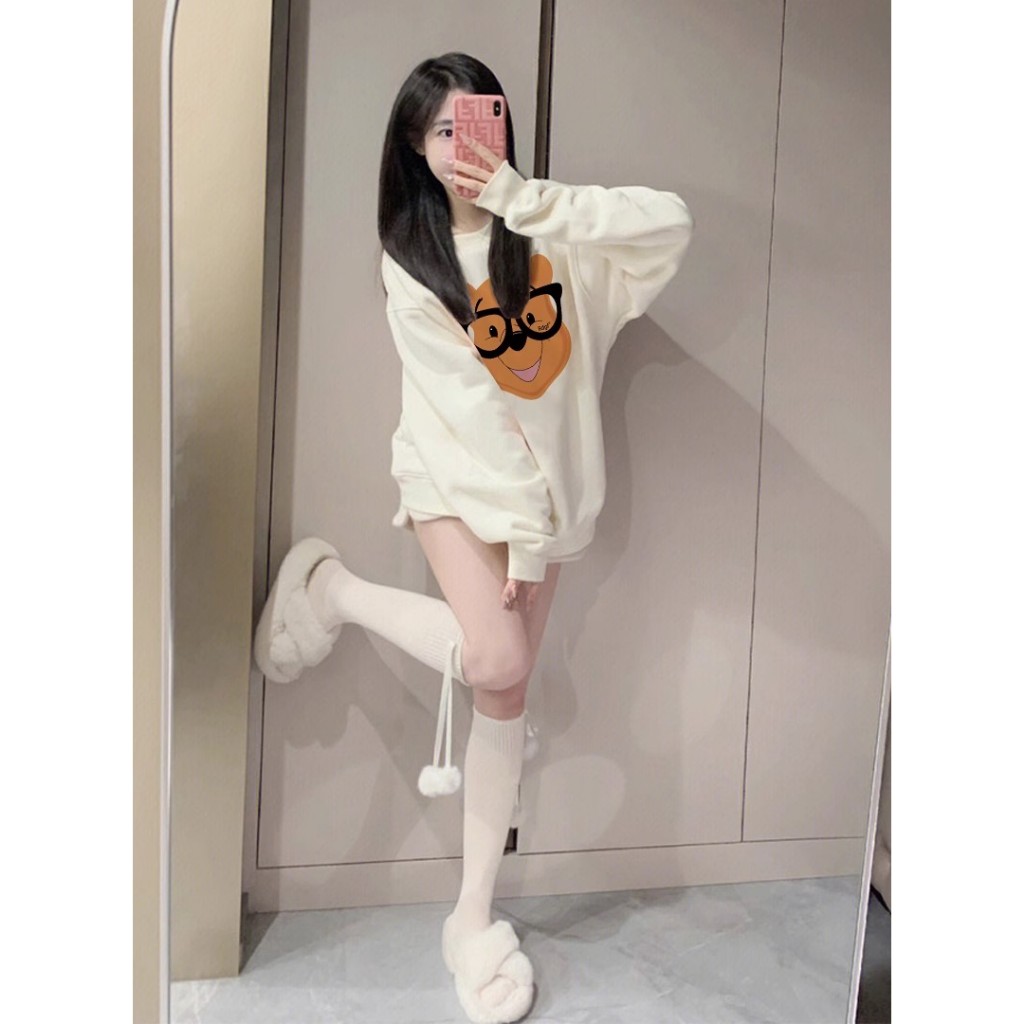 Ihkke Áo sweatshirt Tay Dài In Hình Thời Trang Hàn Quốc Dành Cho Cặp Đôi