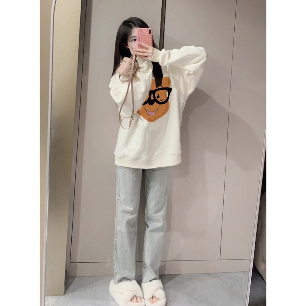 Ihkke Áo sweatshirt Tay Dài In Hình Thời Trang Hàn Quốc Dành Cho Cặp Đôi