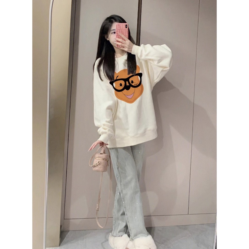 Ihkke Áo sweatshirt Tay Dài In Hình Thời Trang Hàn Quốc Dành Cho Cặp Đôi