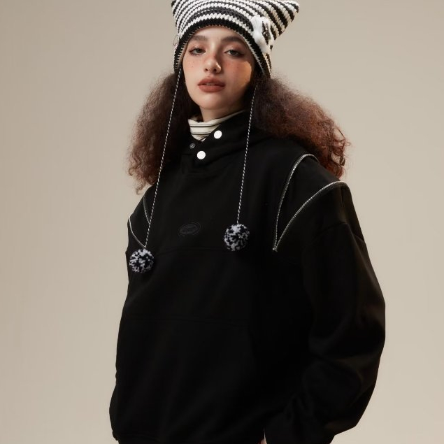 Áo khoác hoodie sweater Trùm Dáng Rộng Thiết kế kéo kéo hai bên vai Thời Trang hoodie đôi Hàn Quốc Mũ có khuy cài Cặp Đôi Màu sắc đơn giản áo hoodie dày