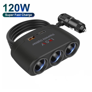 Tẩu Sạc 3 Cổng usb 120w 12v 24v Tích Hợp Đèn led Cho iphone ipad gps dashcam
