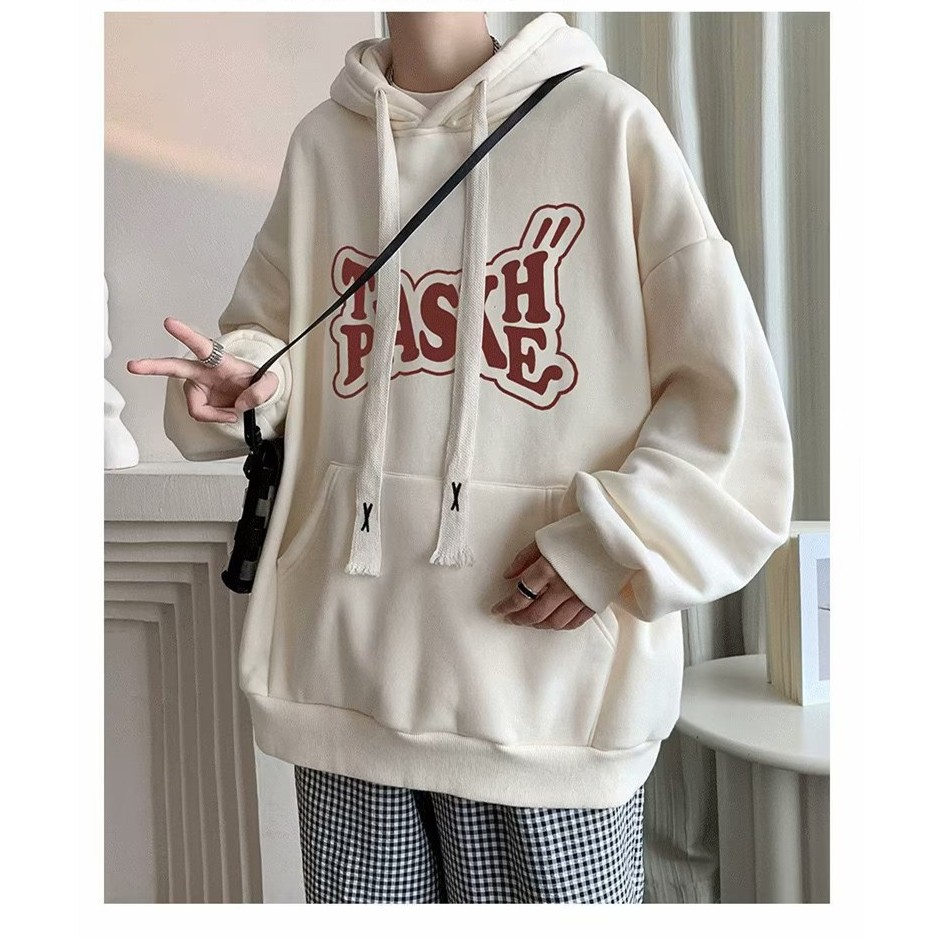 Áo Khoác hoodie Mùa Đông Dáng Rộng Có Túi Trước In Chữ Nhiều Màu Cho Nam