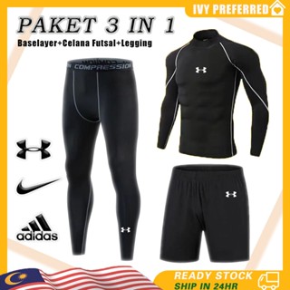 [3 cái / bộ] Bộ đầy đủ các khuy măng sét thể thao nam nữ Phù hợp với quần legging Quần short bóng đá Futsal Quần legging dài và quần short thể thao Cổ cao Nén Baselayer Plus Size Quần bó