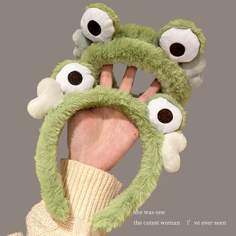 Bộ 2 Băng Đô Cài Tóc Rửa Mặt Hình Ếch Nhồi Bông Dễ Thương