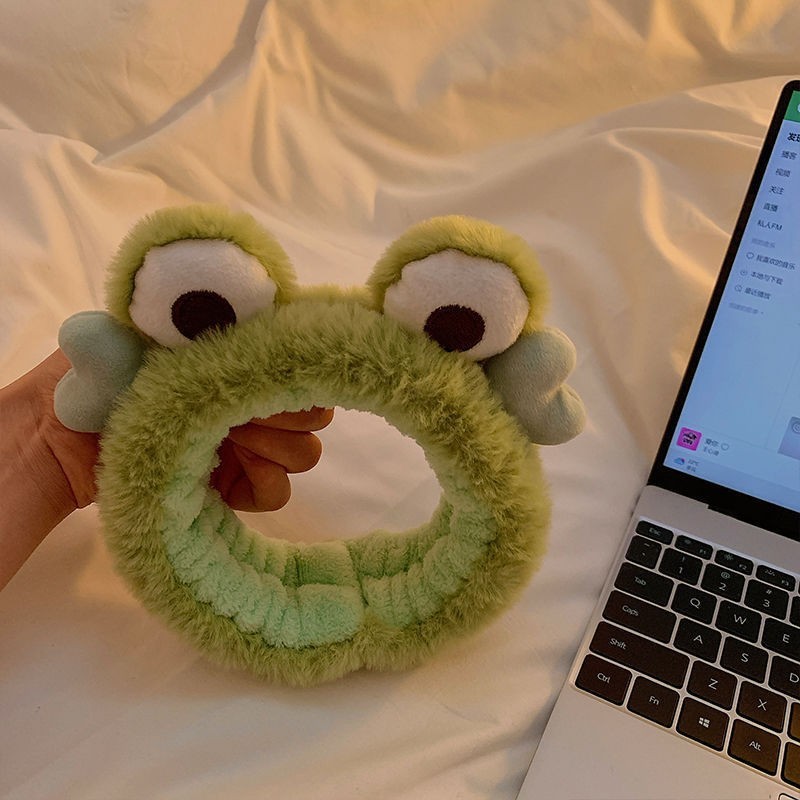 Bộ 2 Băng Đô Cài Tóc Rửa Mặt Hình Ếch Nhồi Bông Dễ Thương