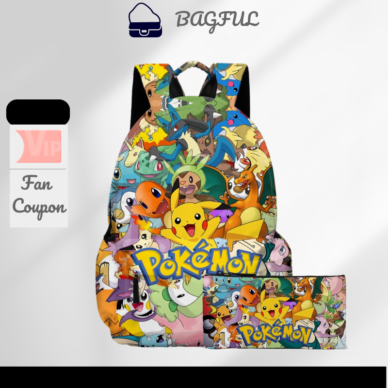 BAGFUL Ba lô Pokemon cặp đi học nữ balo da đi học thời trang Pikachu họa tiết Pichu
