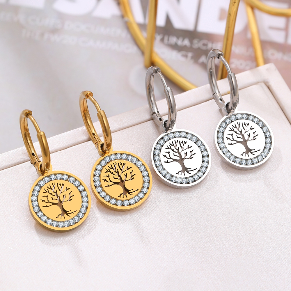 Khuyên Tai Thép Không Gỉ Đính Đá zircon Thời Trang Cho Nữ