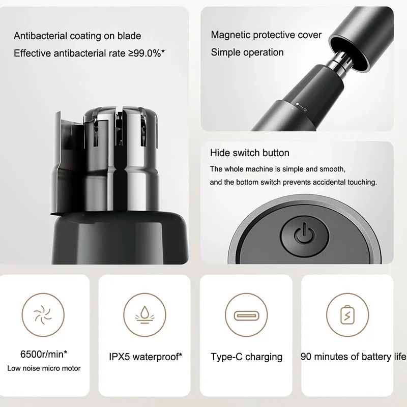 XIAOMI Tông Đơ Tỉa Lông Mày / Lông Mũi / Tai / Mũi Di Động Không Đau Có Thể Sạc Lạ