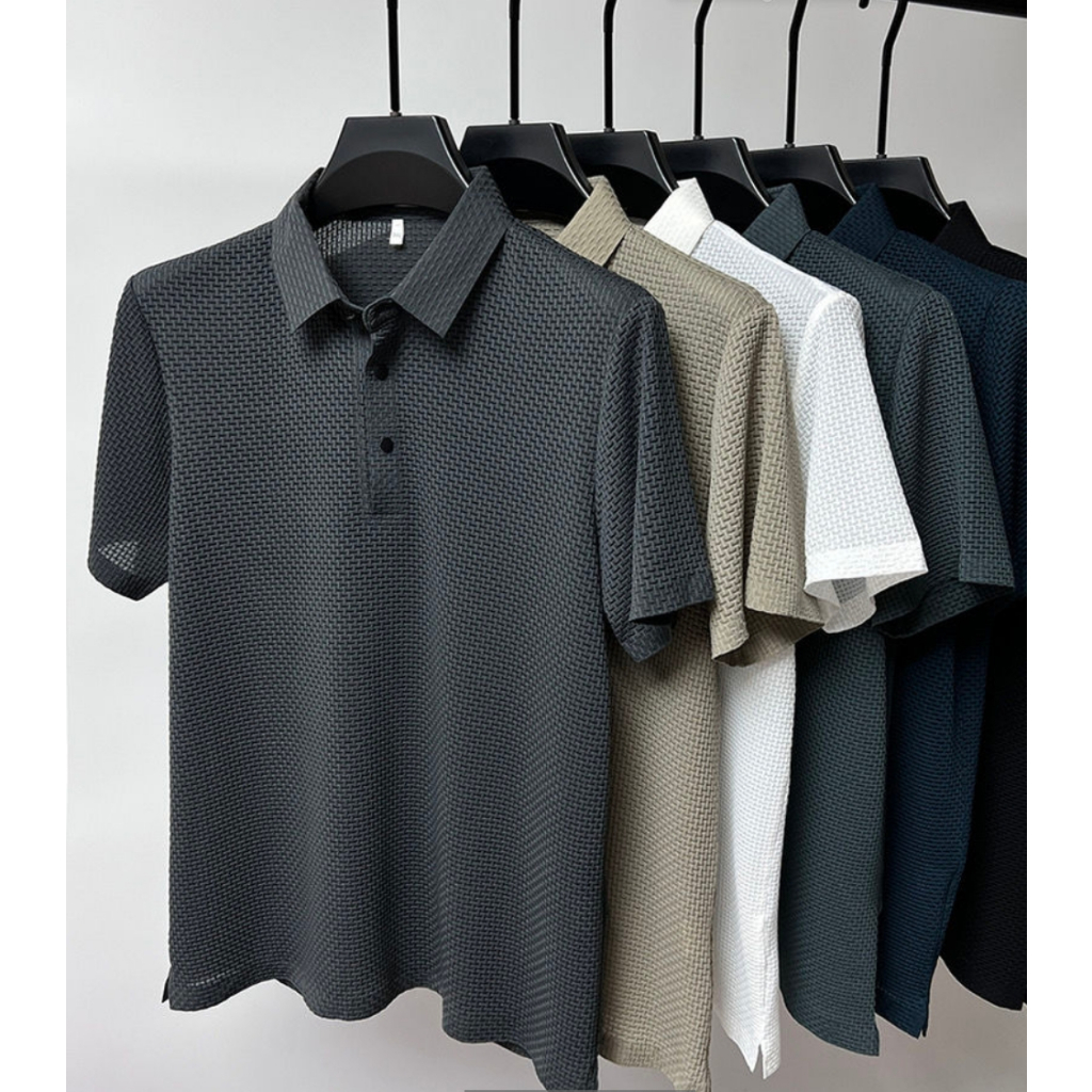Áo Thun Polo Tay Ngắn Dáng Rộng Vải Lụa Lạnh Nhanh Khô Màu Sắc Retro Hồng Kông Cá Tính Cho Nam