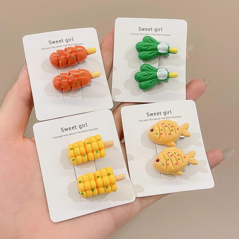 Set 2 Kẹp Tóc Hình Rau Củ Quả Dễ Thương Cho Nữ