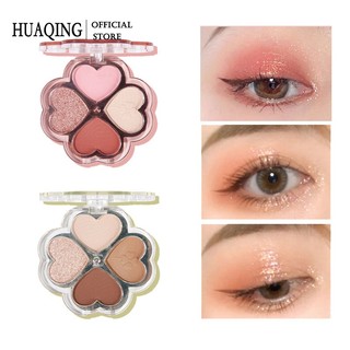 Bảng phấn mắt HUAQING 4 màu lì và ánh nhũ kết hợp thời trang