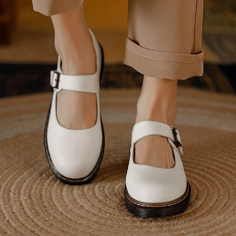 Da Bò Đế Dày 3cm Tăng Chiều Cao Phong Cách retro Cho Nữ