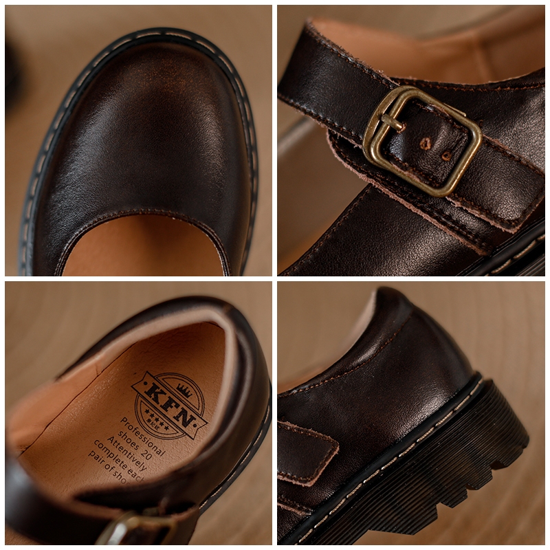 Da Bò Đế Dày 3cm Tăng Chiều Cao Phong Cách retro Cho Nữ