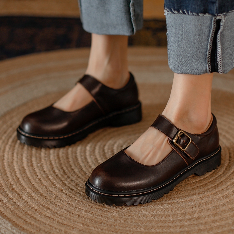 Da Bò Đế Dày 3cm Tăng Chiều Cao Phong Cách retro Cho Nữ