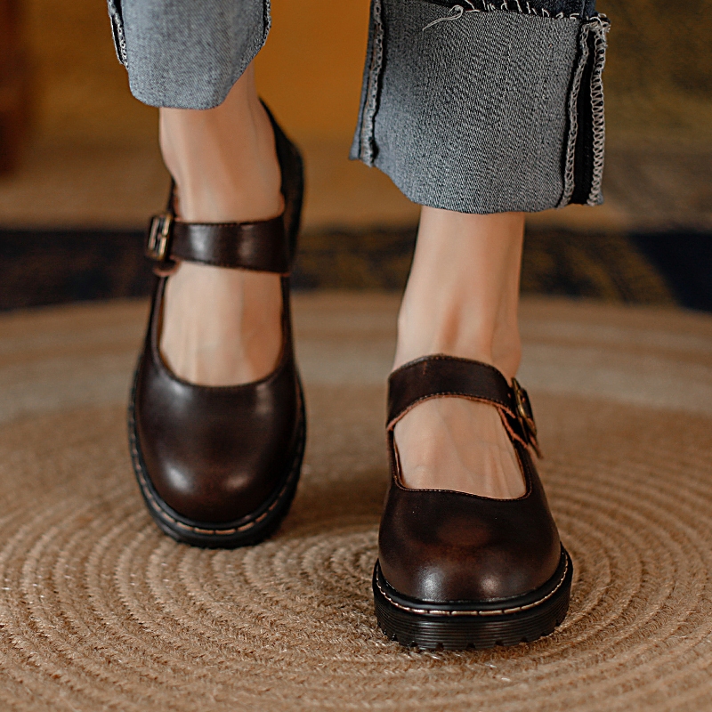 Da Bò Đế Dày 3cm Tăng Chiều Cao Phong Cách retro Cho Nữ