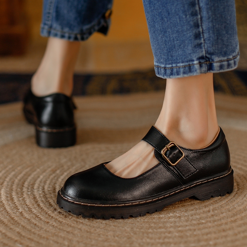 Da Bò Đế Dày 3cm Tăng Chiều Cao Phong Cách retro Cho Nữ