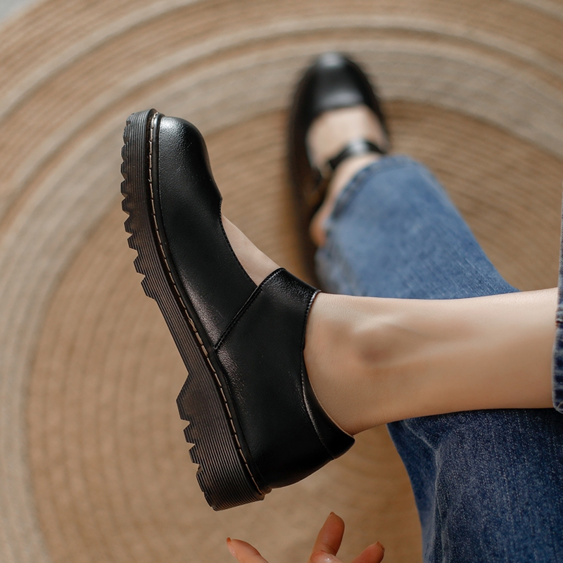 Da Bò Đế Dày 3cm Tăng Chiều Cao Phong Cách retro Cho Nữ