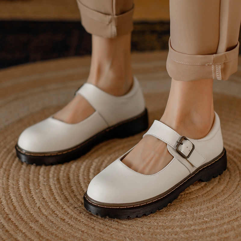 Da Bò Đế Dày 3cm Tăng Chiều Cao Phong Cách retro Cho Nữ