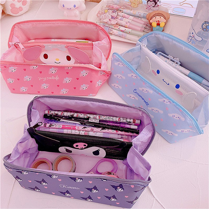 Sanrio Túi Đựng Bút Chì Sức Chứa Lớn Nhiều Lớp Hình melody Dễ Thương