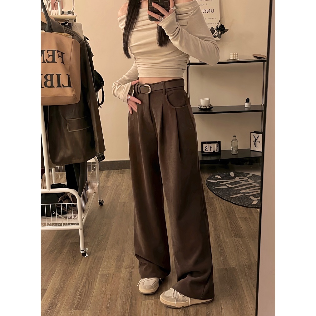 Ethelgirl Quần Dài Ống Rộng Lưng Cao 4 Màu Sắc Lựa Chọn Phong Cách retro Hàn Quốc Cho Nữ