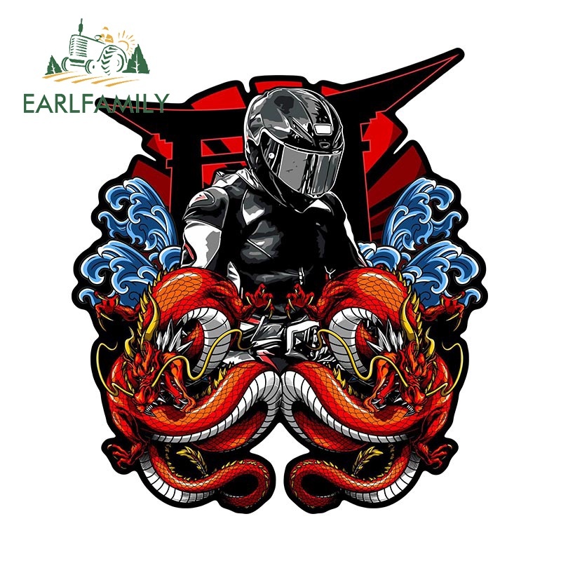 Sticker Dán Cửa Xe Hơi / Mô Tô Hình Rồng Và Xe Máy Kiểu Nhật Kích Thước 13Cmx12.1Cm
