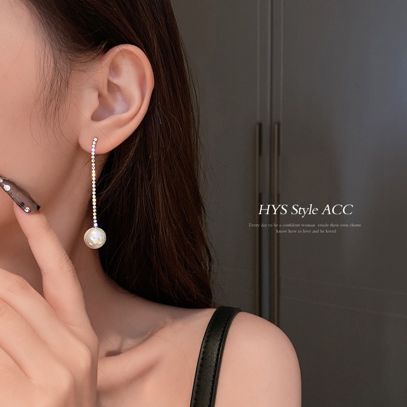 Thời Trang Bông Tai Dáng Dài Đính Ngọc Trai Và Đá Phối Tua Rua Phong Cách Hàn Quốc Cho Nữ s925