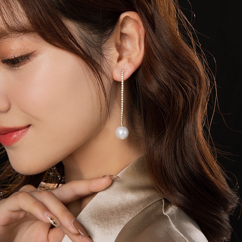 Thời Trang Bông Tai Dáng Dài Đính Ngọc Trai Và Đá Phối Tua Rua Phong Cách Hàn Quốc Cho Nữ s925