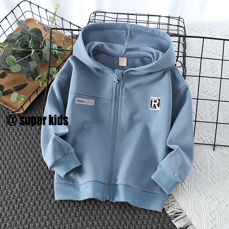 SUPER KIDS Áo Khoác hoodie cotton Có Khóa Kéo Thời Trang Hàn Quốc Cho Bé