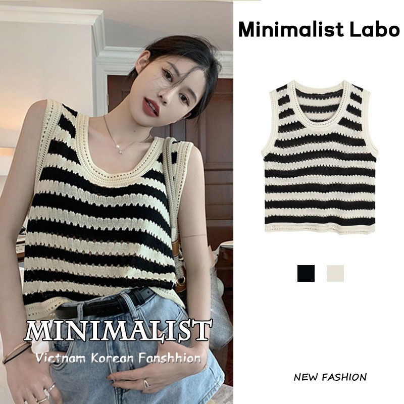 Minimalist Labo Áo Tanktop Dệt Kim Dáng Rộng Kẻ Sọc Cá Tính Thời Trang Hàn Quốc Cho Nữ