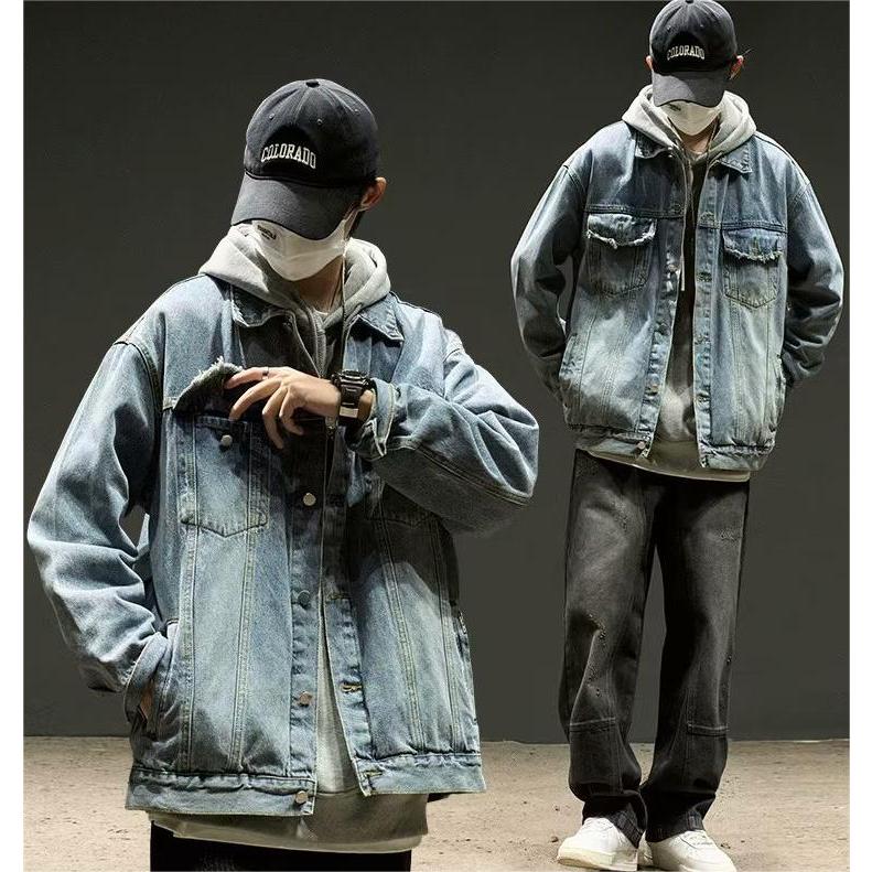 Áo Khoác denim Tay Dài Dáng Rộng Phong Cách Thời Trang Đường Phố Mỹ Mới Cho Nam Và Nữ