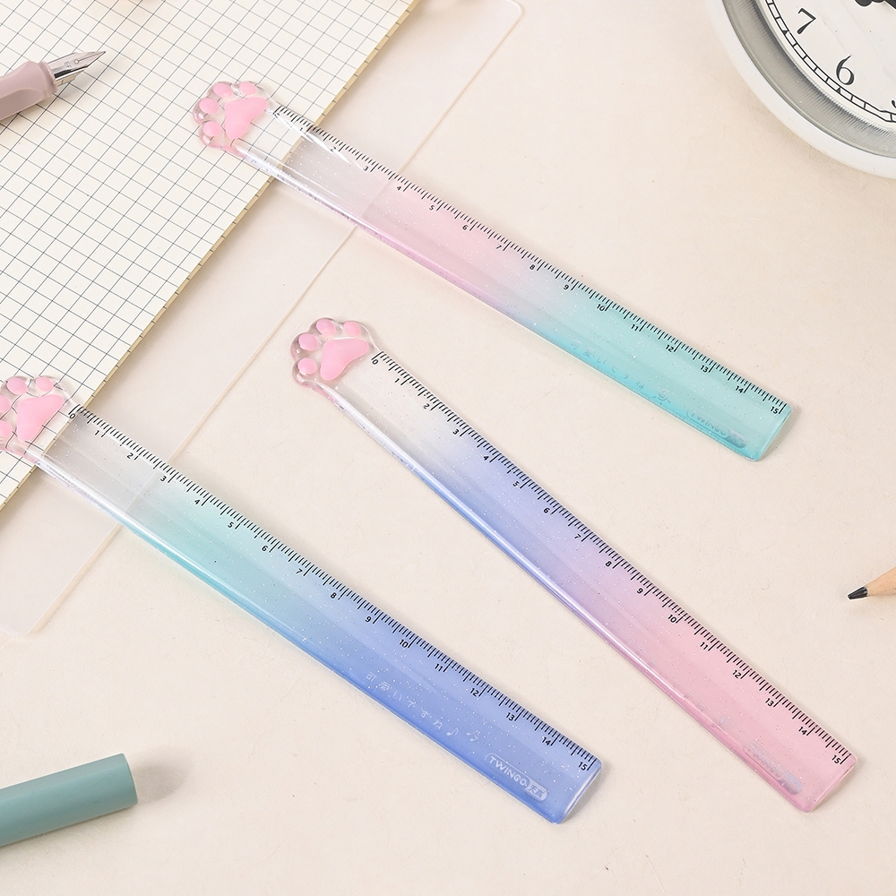 Letit | Thước nhựa thẳng 15cm trong suốt hình chân mèo phong cách Hàn Quốc