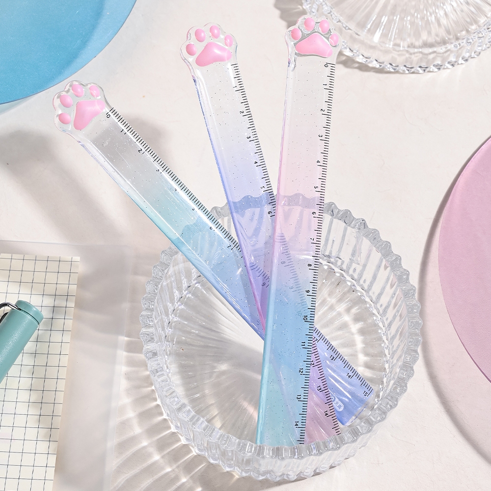 Letit | Thước nhựa thẳng 15cm trong suốt hình chân mèo phong cách Hàn Quốc