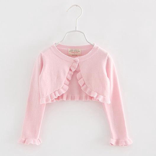 Áo Khoác Cardigan Dệt Kim Tay Dài Cổ Tròn Màu Sắc Đơn Giản Cho Bé Gái