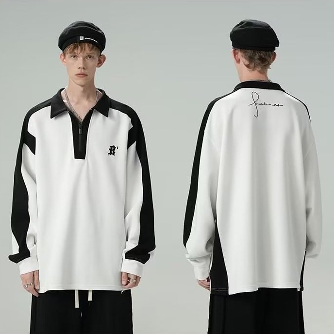 Áo sweater polo Dáng Rộng In Họa Tiết Phong Cách Hàn Quốc Thời Trang Xuân Thu Cho Nam