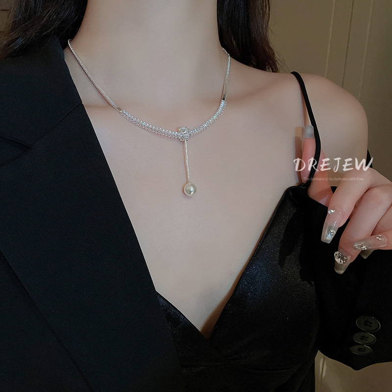Drejew Vòng cổ Mặt Tua Rua Đính Ngọc Trai zircon Nhẹ Nhàng Cá Tính Sang Trọng Phong Cách Âu Mỹ Không Gây Dị Ứng Cho Nữ