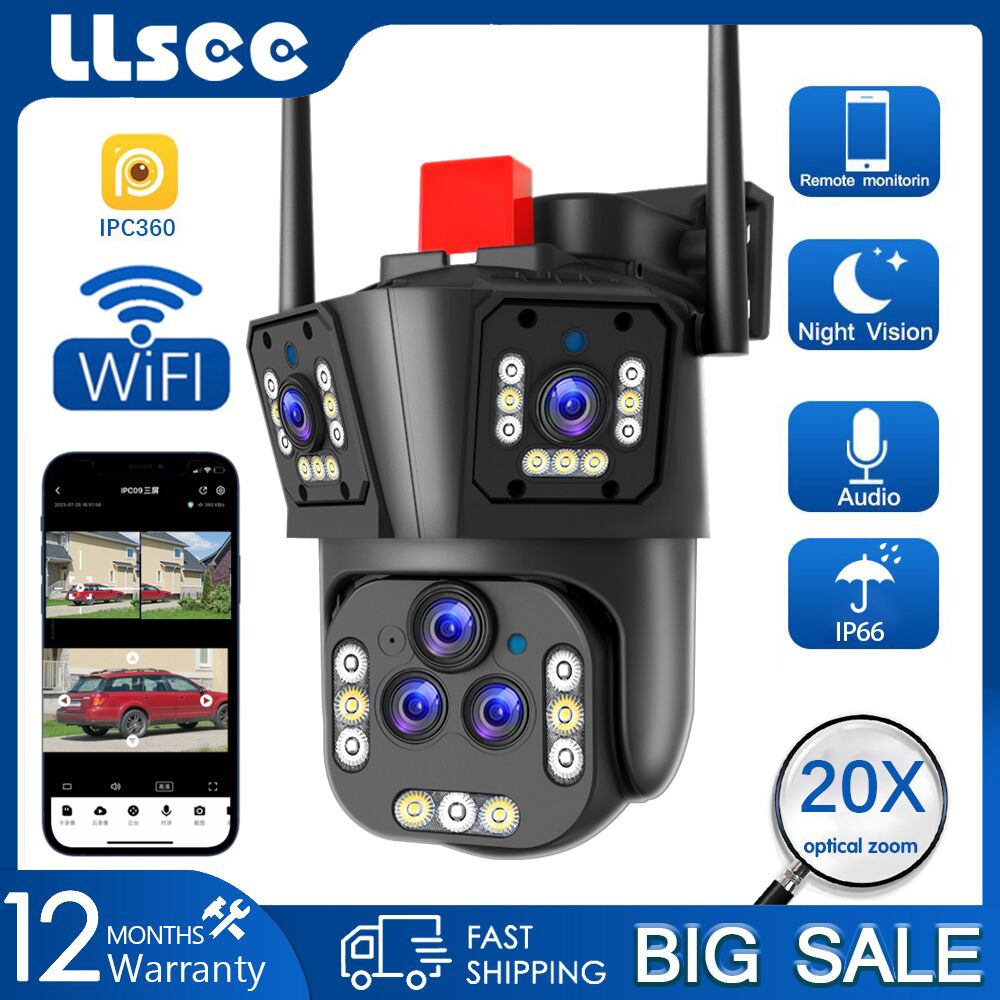 LLSEE 20MP 8K 20X Zoom Camera WIFI ngoài trời 5 ống kính 360 độ báo động không thấm nước không dây CCTV Home Connect Phone