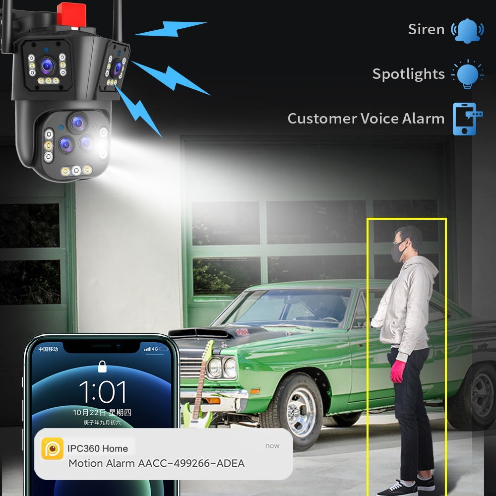 LLSEE 20MP 8K 20X Zoom Camera WIFI ngoài trời 5 ống kính 360 độ báo động không thấm nước không dây CCTV Home Connect Phone