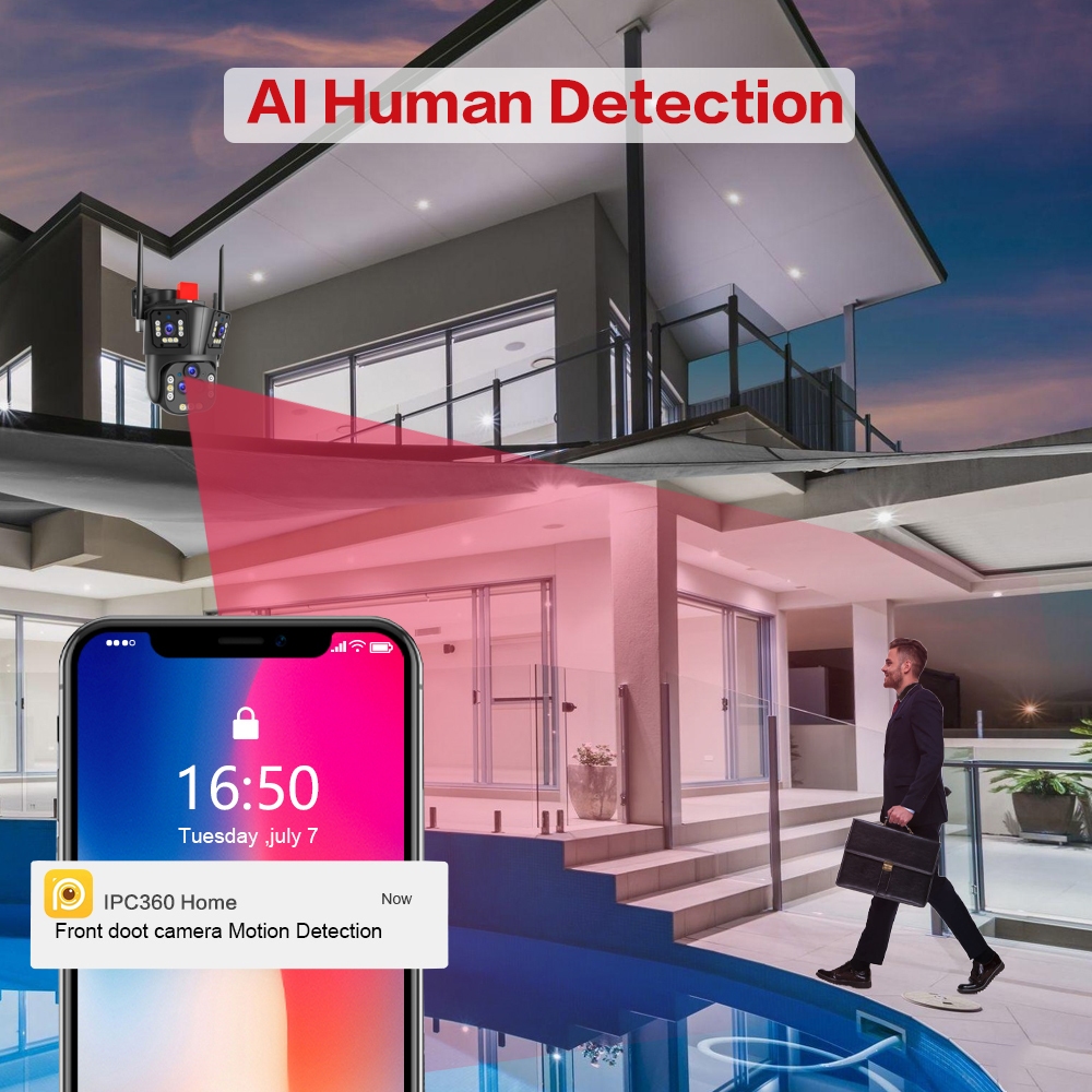 LLSEE 20MP 8K 20X Zoom Camera WIFI ngoài trời 5 ống kính 360 độ báo động không thấm nước không dây CCTV Home Connect Phone