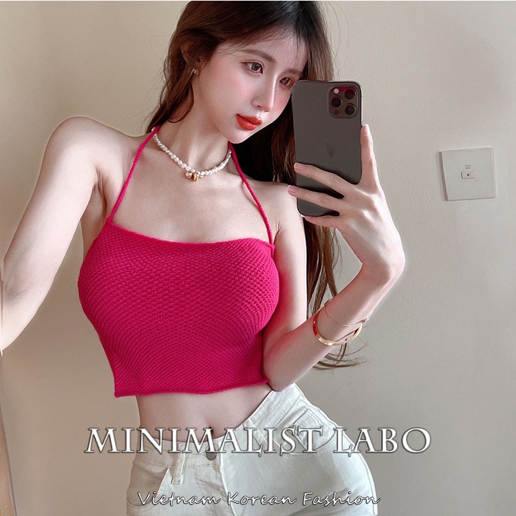 Minimalist Labo Áo Dệt Kim Hai Dây Lưng Cao Kiểu Dáng Ngọt Ngào Quyến Rũ