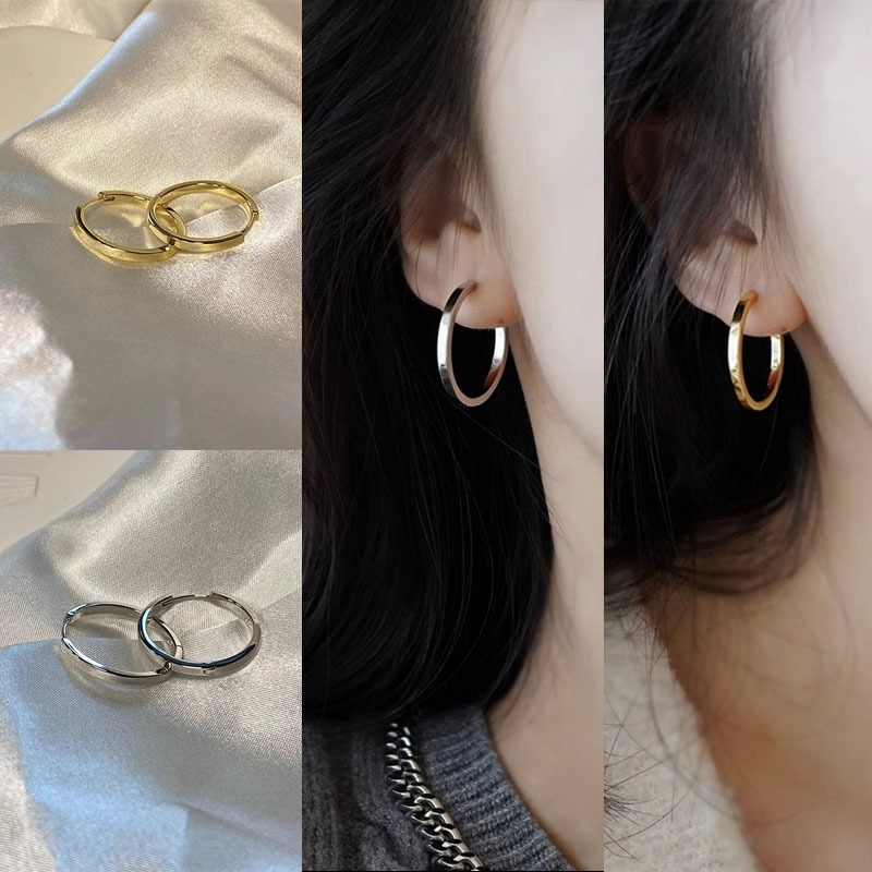 Bông Tai Mạ Bạc 925 Hình Tròn Đơn Giản Ngọt Ngào Cho Nữ