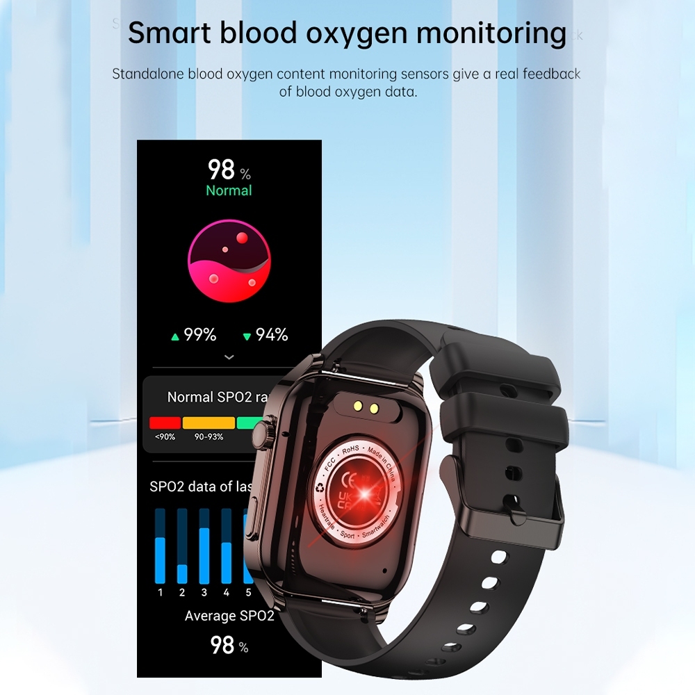 Skmei Bộ Đồng Hồ Thông Minh Màn Hình Vuông 1.91 Giám Sát Nhịp Tim & Oxy Trong Máu