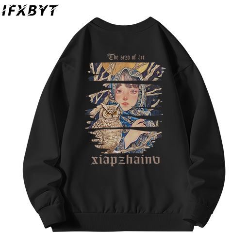 Áo sweater nam IFXBYT áo thun tay dài bigsize form rộng in hình unisex 100% cotton-Y0310