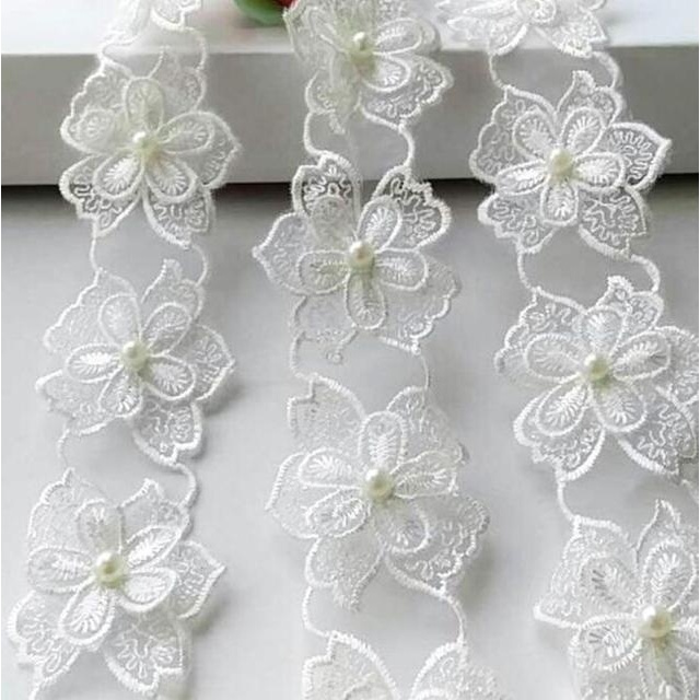 Set 10 Dây Ruy Băng Đính Ngọc Trai Giả 4.2cm Trang Trí Đám Cưới