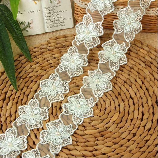 Set 10 Dây Ruy Băng Đính Ngọc Trai Giả 4.2cm Trang Trí Đám Cưới
