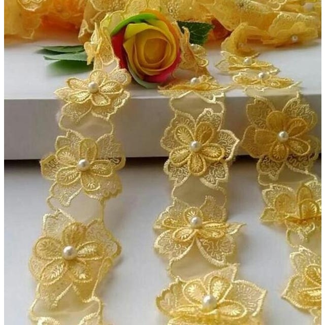 Set 10 Dây Ruy Băng Đính Ngọc Trai Giả 4.2cm Trang Trí Đám Cưới